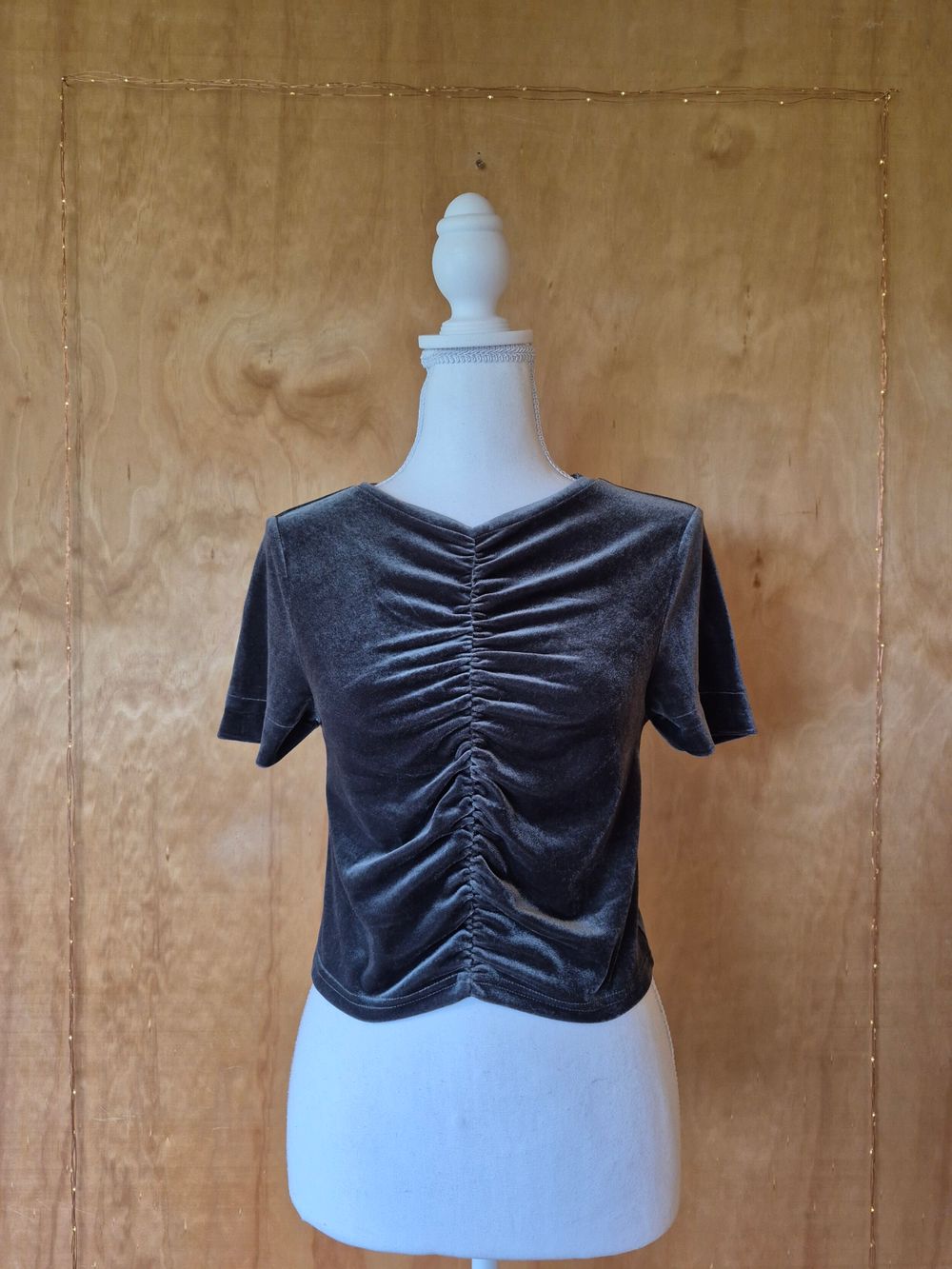 Dazie Grey Velvet Ruched Top