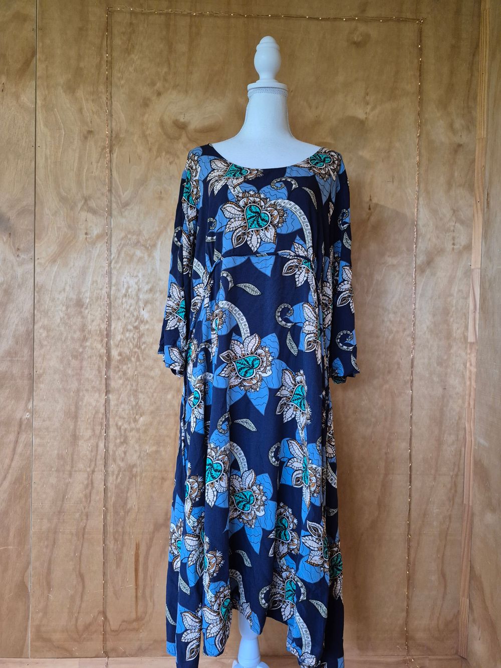 Blue Floral Paisley Print Midi Dress