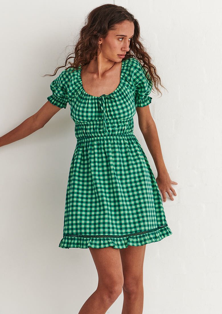 Ghanda Green Gingham Dress