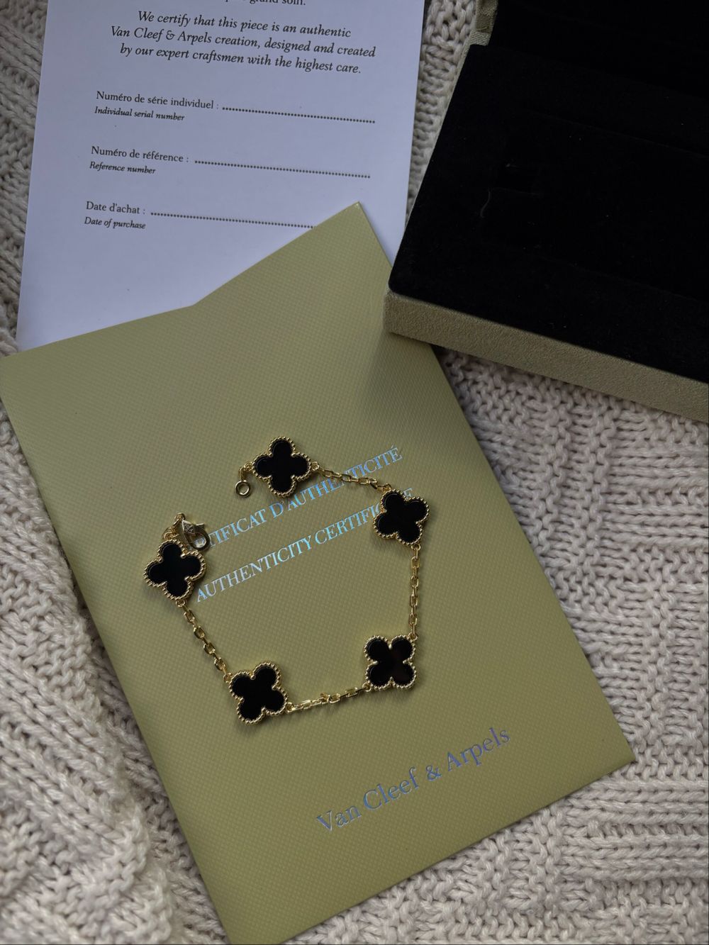 Black Onyx 5 Motif Bracelet in gold setting