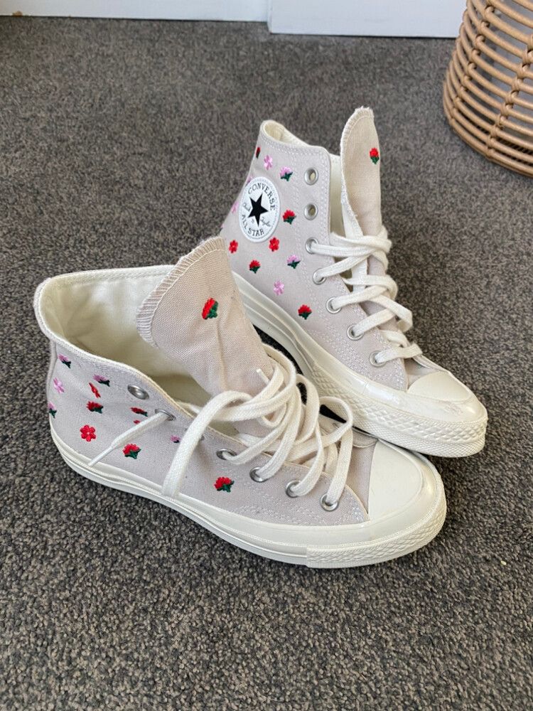 Converse Beige Floral High Top Sneakers