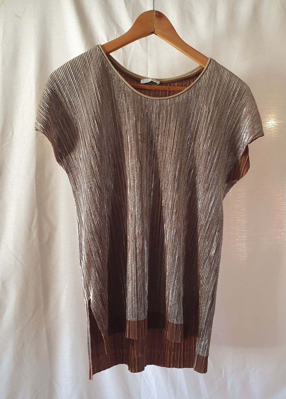 Zara Raw Hem Pleated Golden Shimmer Top