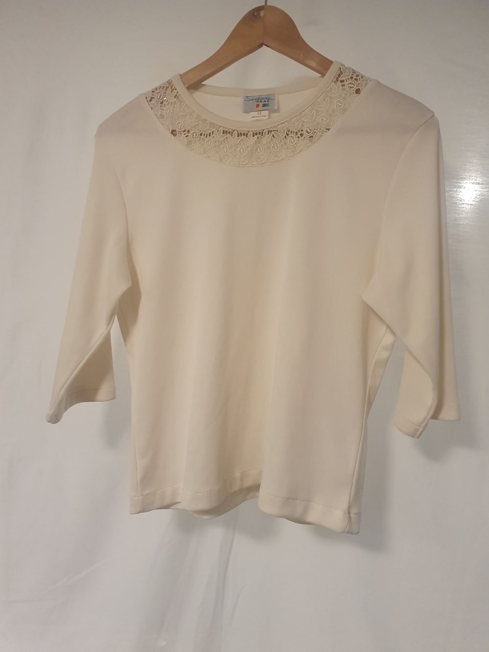 Suzanne Grae Decorative Neck Detail 3/4 Sleeve Top
