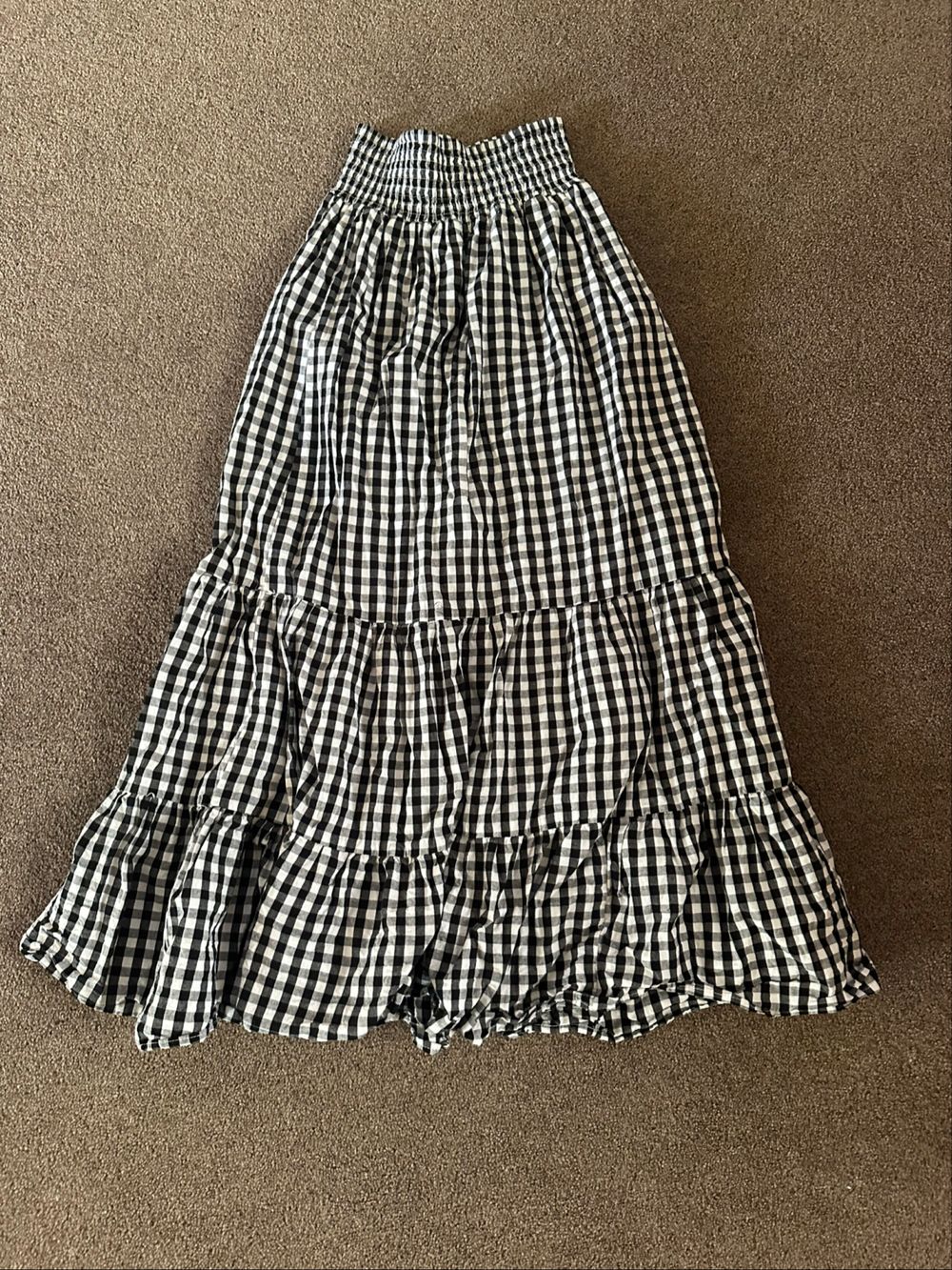 Minx & Moss Black and White Gingham Tiered Skirt