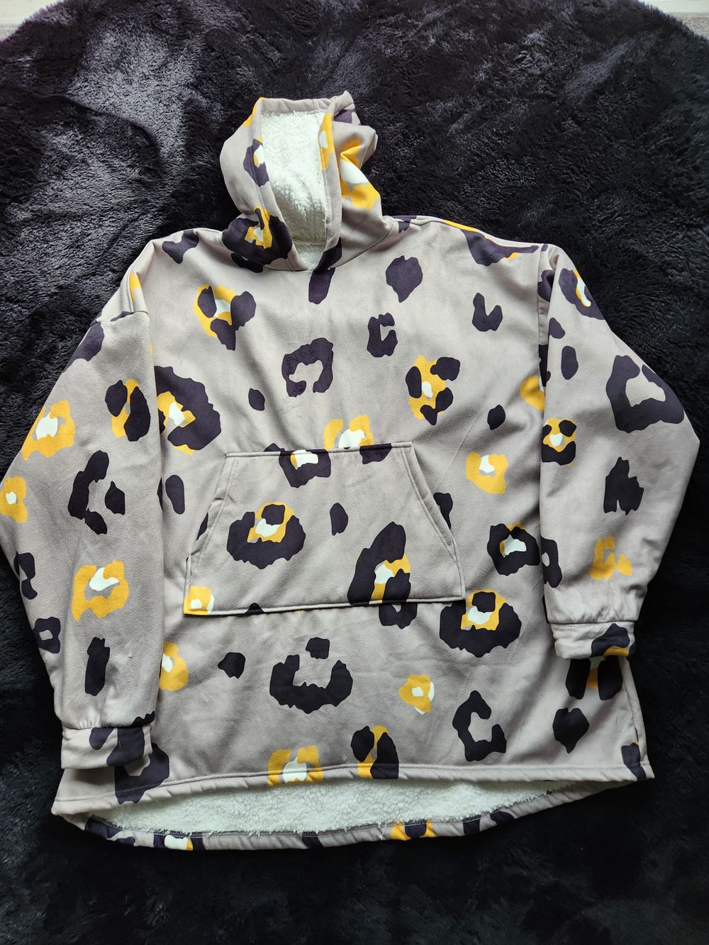 Grey Leopard Print Sherpa Lined Oodie