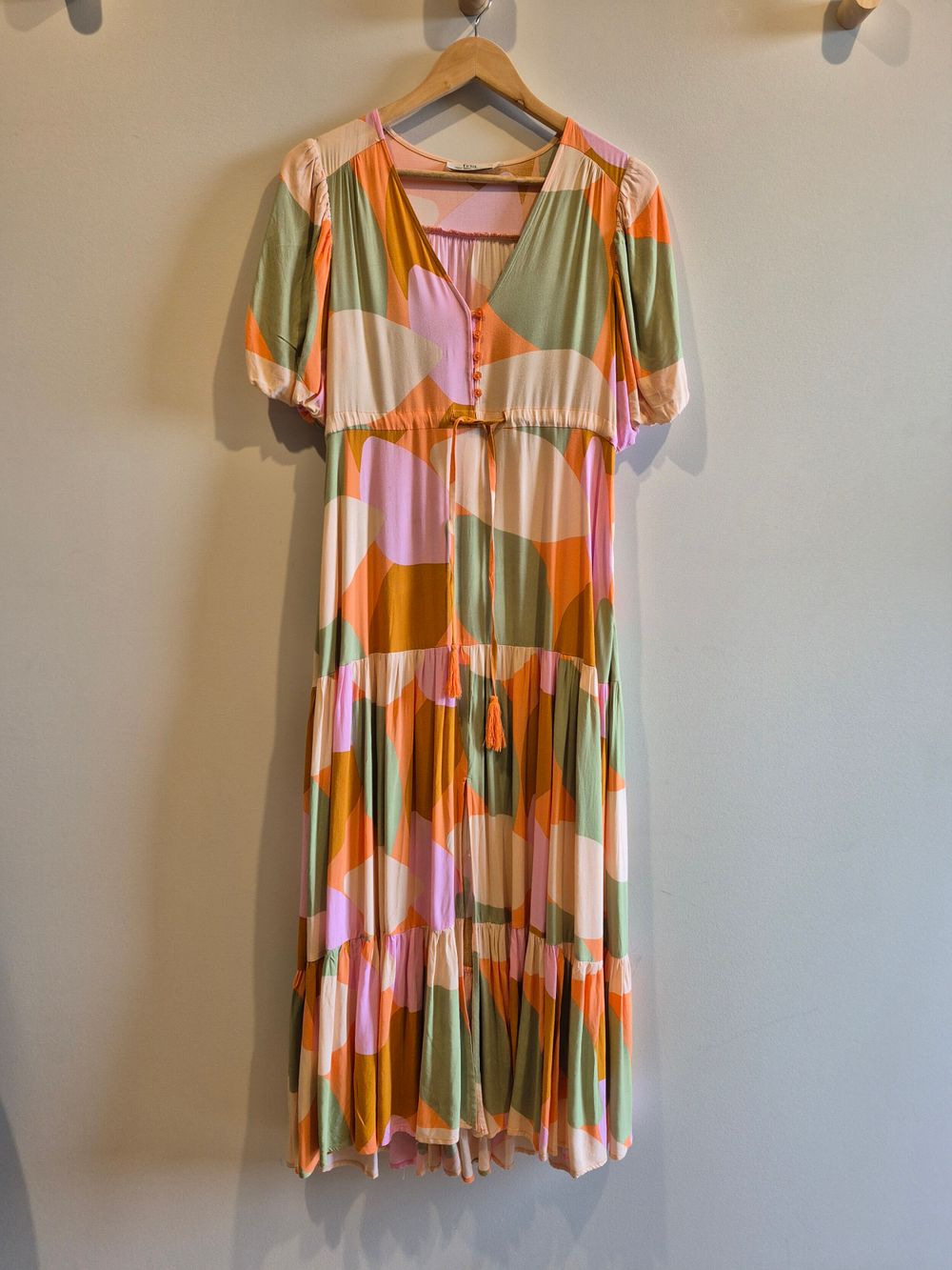 Fria Abstract Print Tiered Maxi Dress