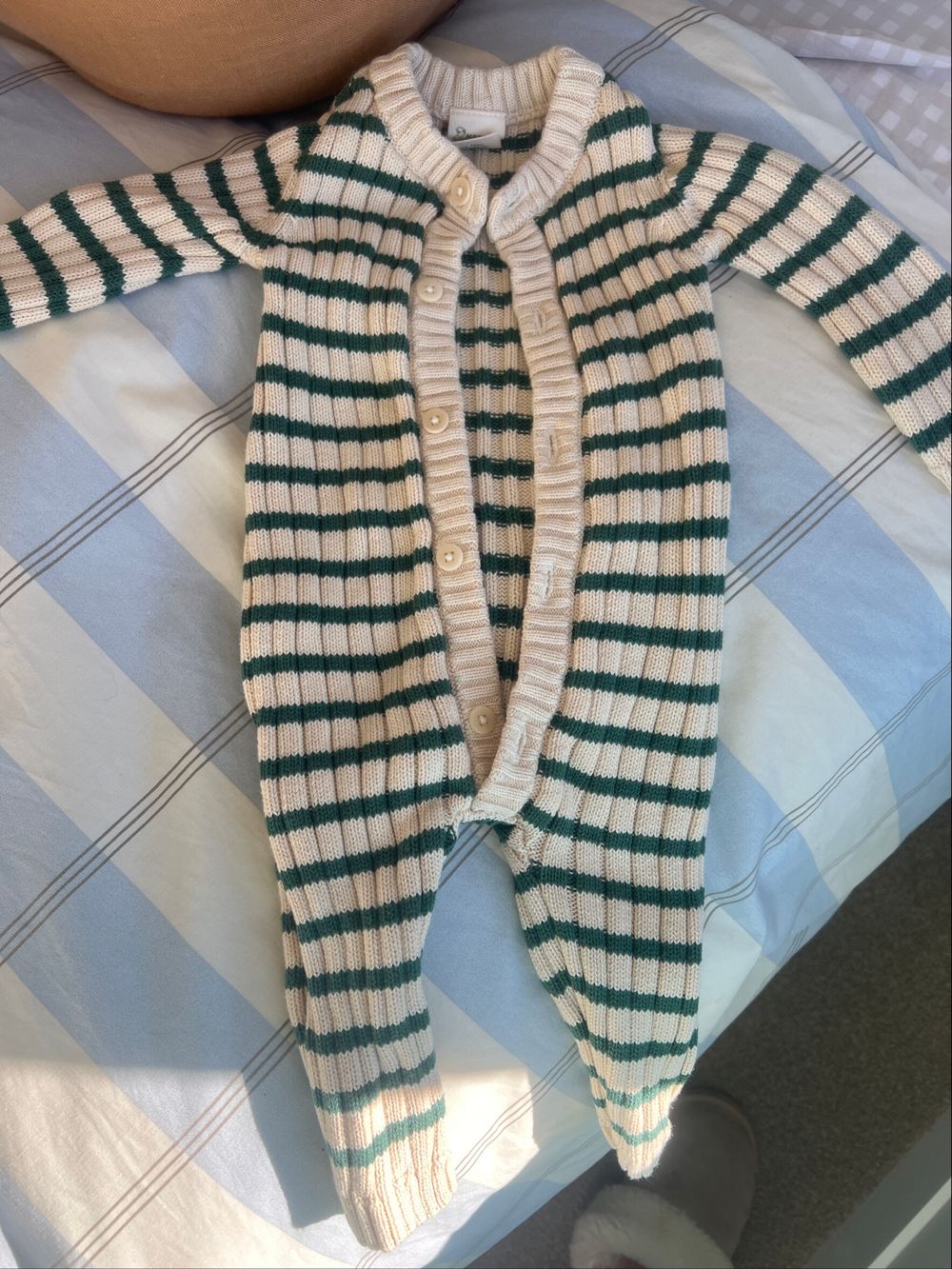 nature baby Green Striped Knit Jumpsuit
