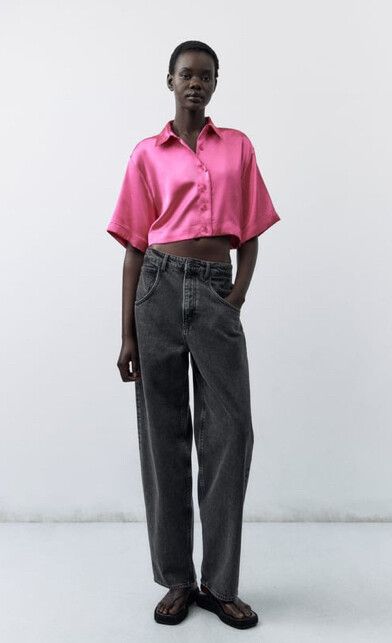 pink satin blouse zara