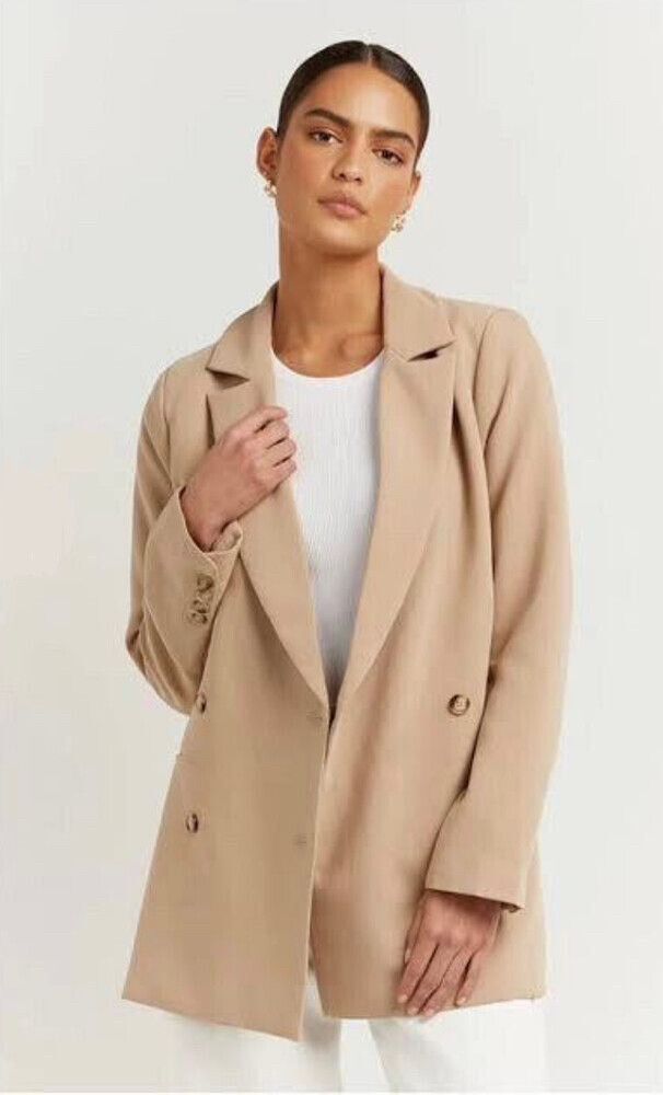 Dissh Size 10 Essentials Wheat Blazer Womens Tan Camel Jacket Buttons Relaxed EUC