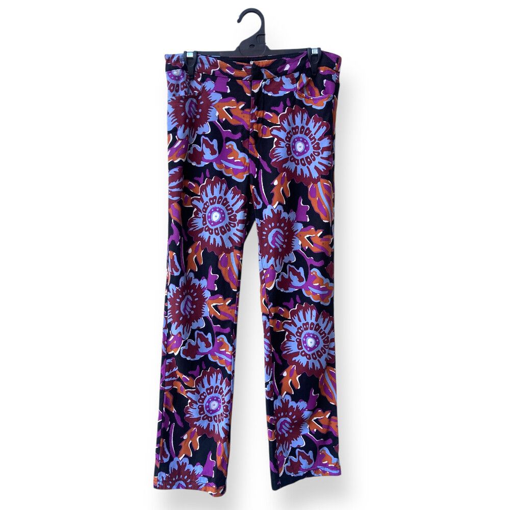 Gorman Size 12 Abstract Print Pants Blue Purple Floral Bold Bright Straight Leg
