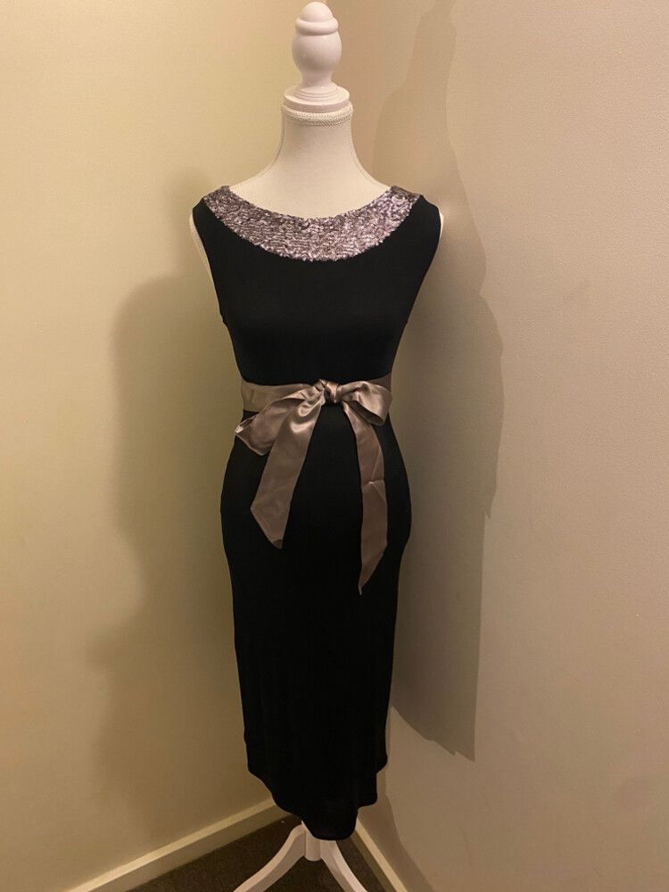 Sequined Maternity Little Black Dress Tiffany Rose Size 6-8