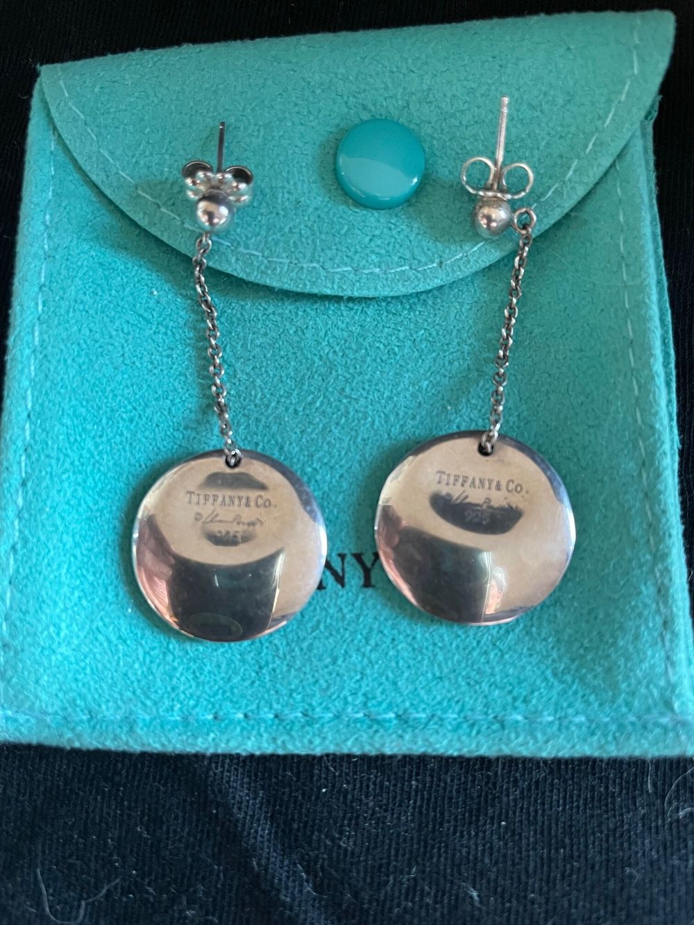 Tiffany & Co Elsa Peretti Silver Hanging Disc Earrings