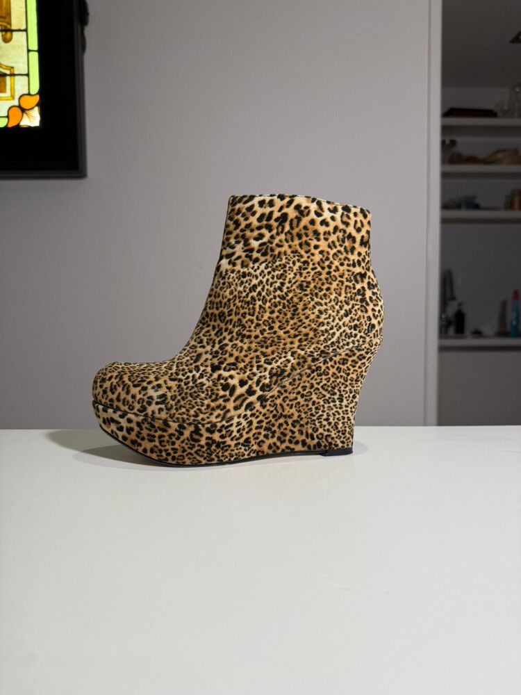Leopard Print Platform Wedge Boots