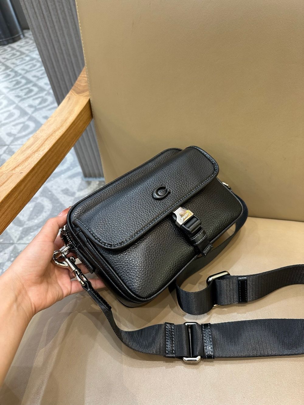 Coach Knox Camera Bag, Men's Pebbled Leather Crossbody Shoulder Bag