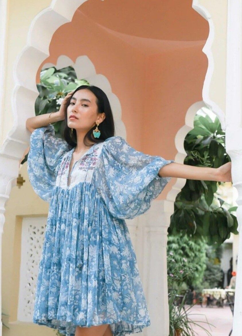 ankle length green dress Green Yarn Dyed Cotton Ankle Length Bohemian Dress main image 0