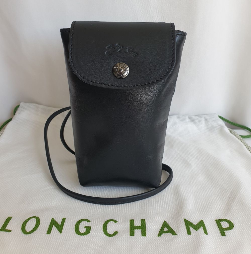 Auth Longchamp Le Pliage Xtra Phone case with leather lace