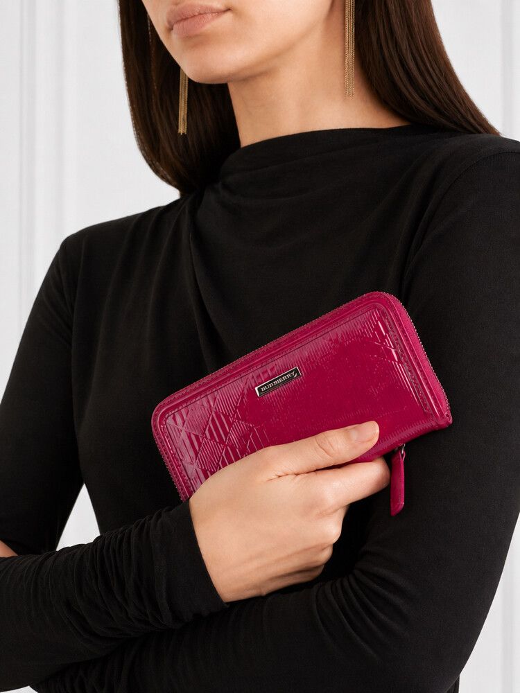 Burberry Continental Patent Leather Wallet in Raspberry Sorbet
