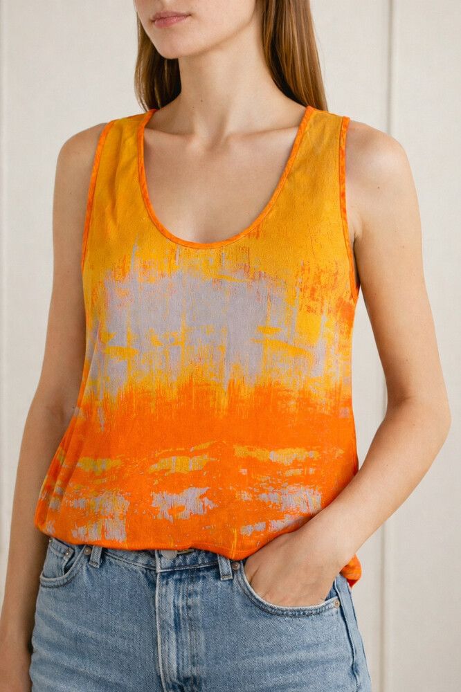 Willow 100% Silk Tank Top – AU 10 – Abstract Sunset Print
