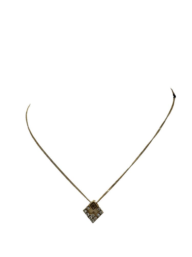 Vintage Givenchy Crystal Pendant Necklace Signed Gold Tone 40cm