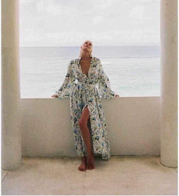 Palm. Noosa - Palm Noosa Dress Size au6 Noddy Blue Orchid 100% Linen  Oversized Missing belt on Designer Wardrobe