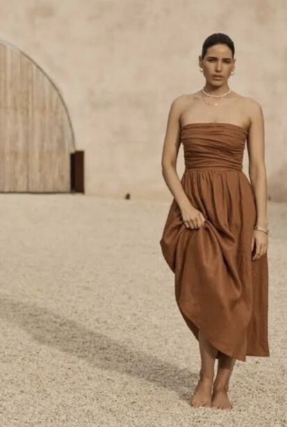 DISSH - Dissh Lexi Strapless Linen Midi Dress Spice Brown Size 8 on  Designer Wardrobe