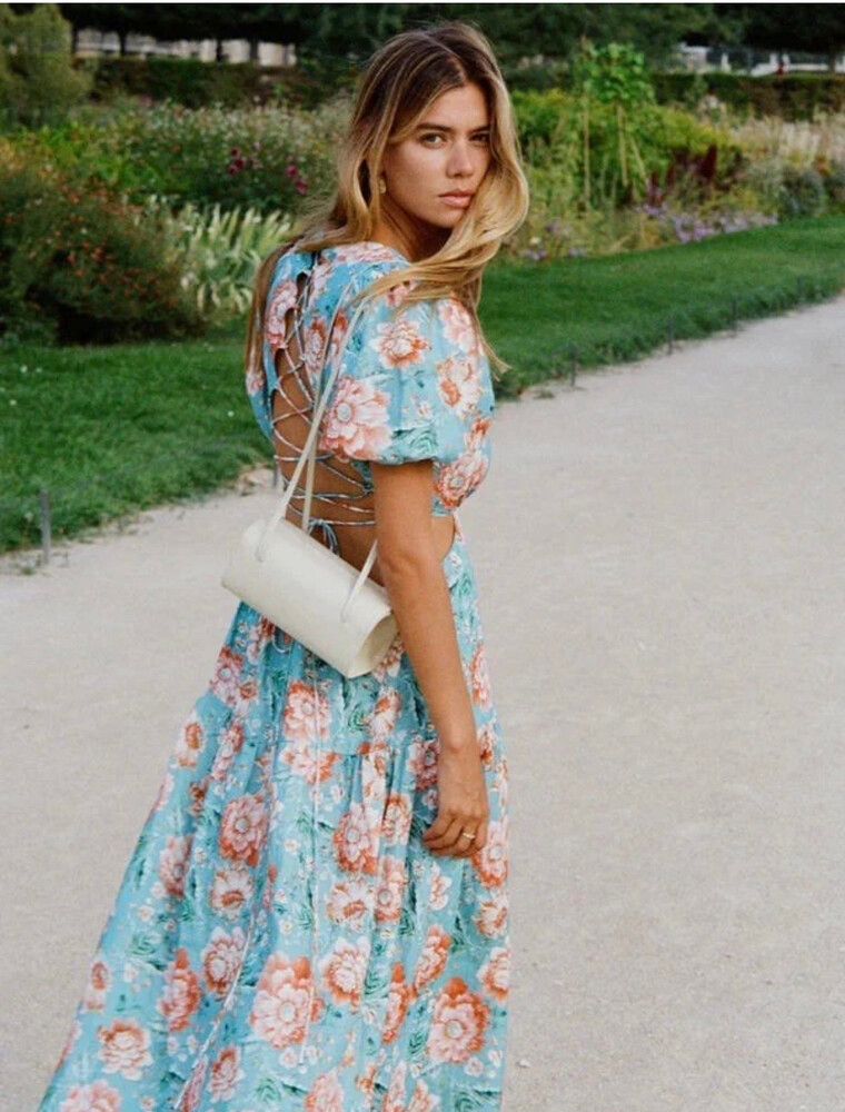 Kivari Josette Floral Linen Midi Dress