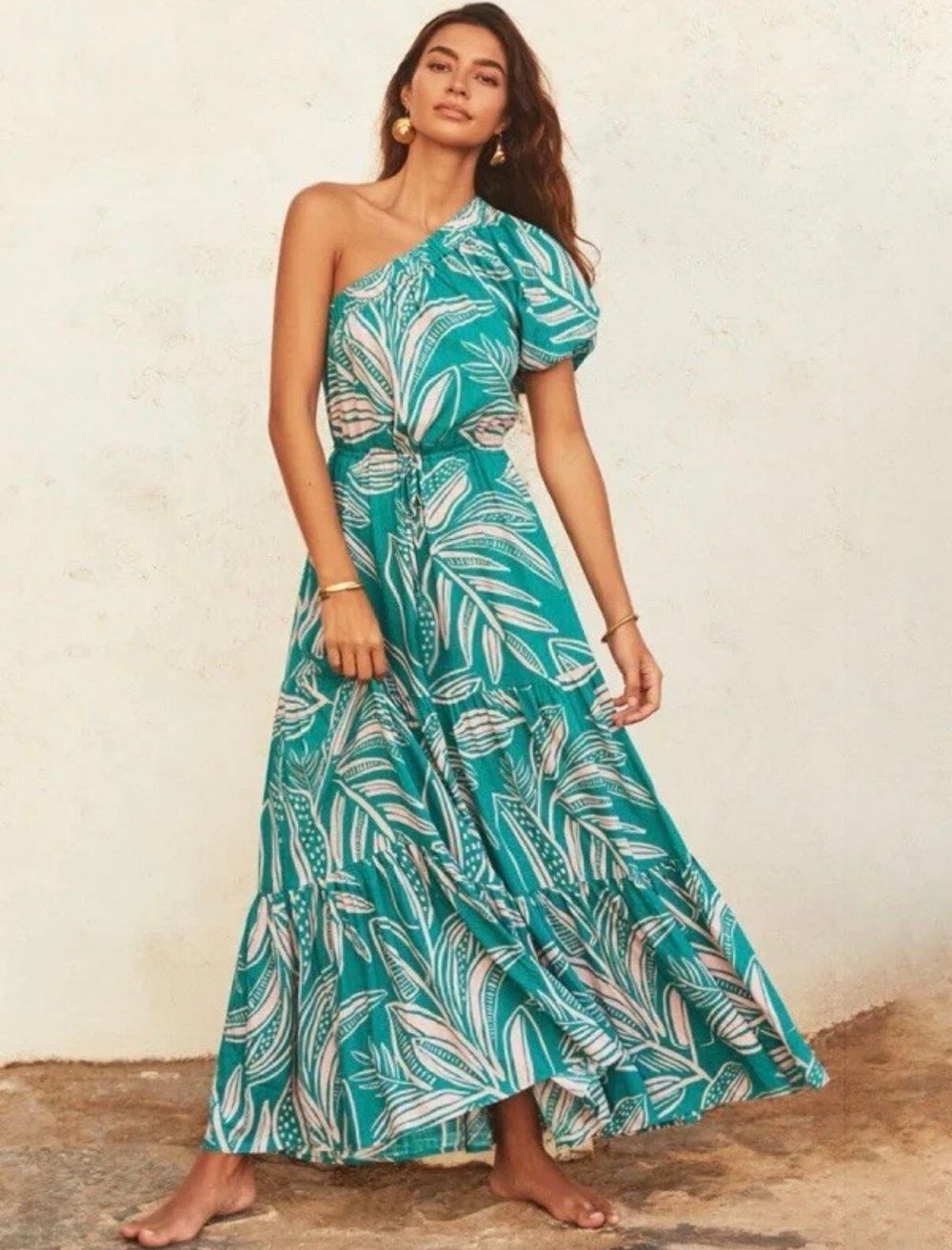 Mister Zimi Turquoise One-Shoulder Maxi Dress