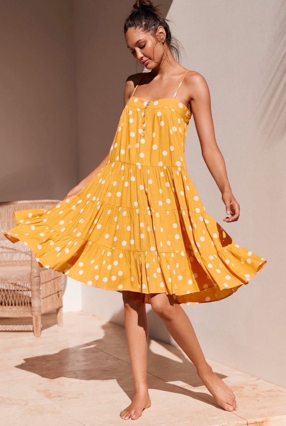 Mister Zimi Yellow Polka Dot Sofia Tiered Dress