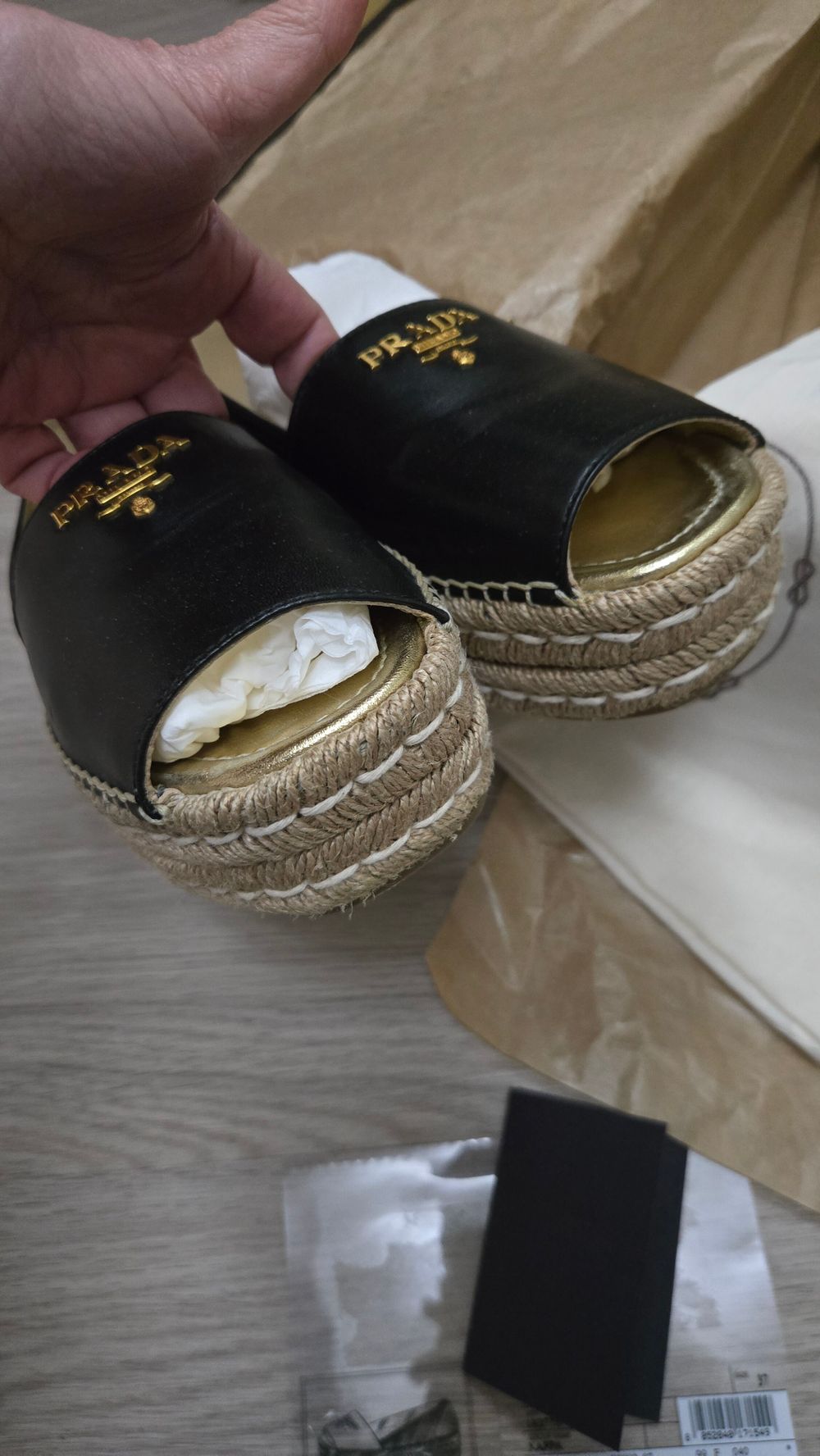 Prada Logo Leather Espadrilles Size 37