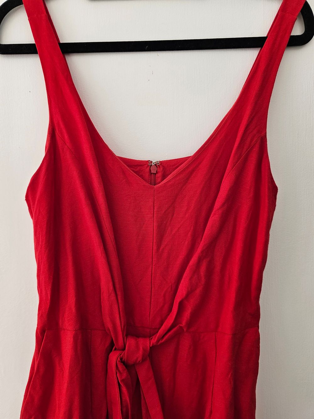 Red linen jumpsuit