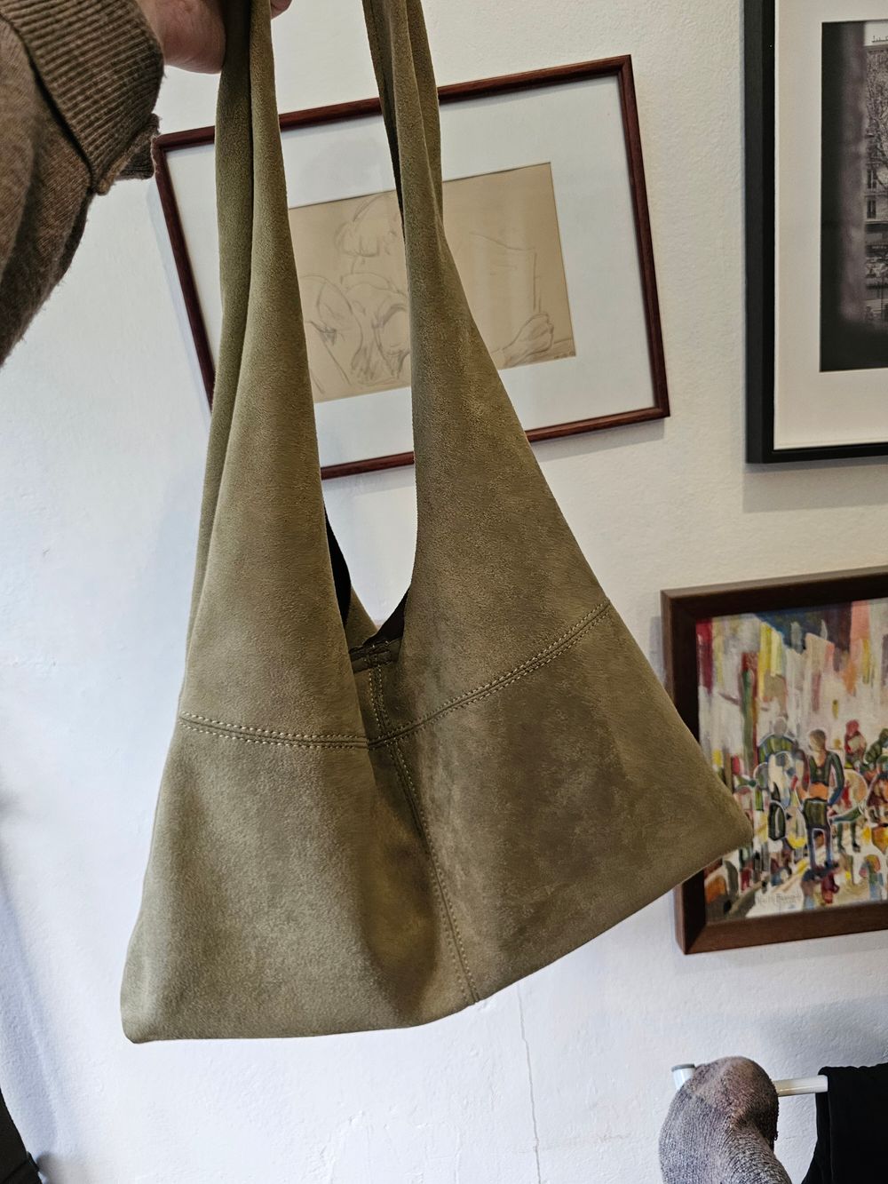 Decjuba Khaki Suede Shoulder Bag