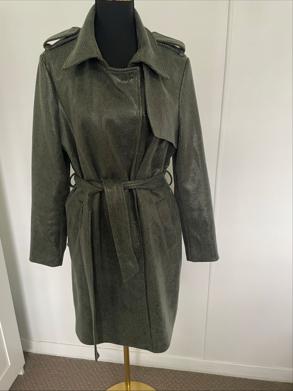 Holmes & Fallon Green Snakeskin Trench Coat