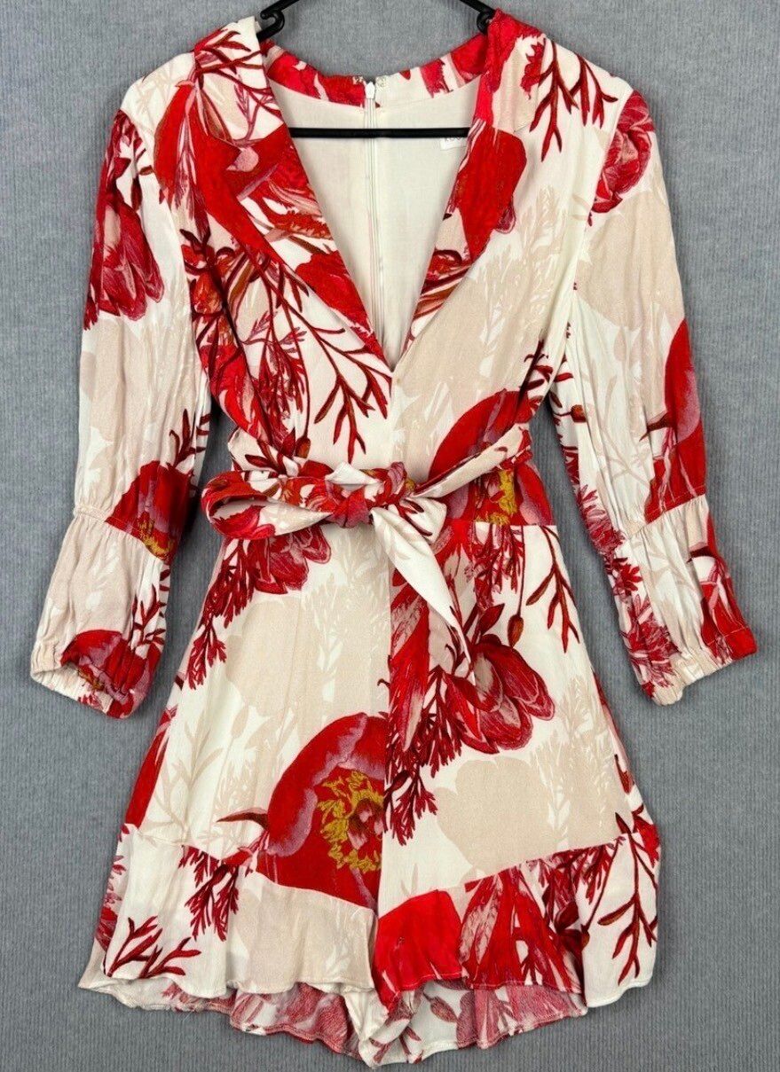 Kookai White Red Floral Wrap playsuit