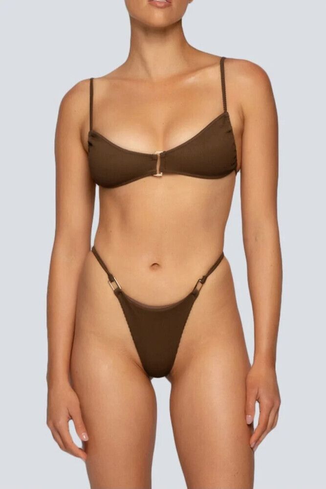 Brown rib bikini top size s