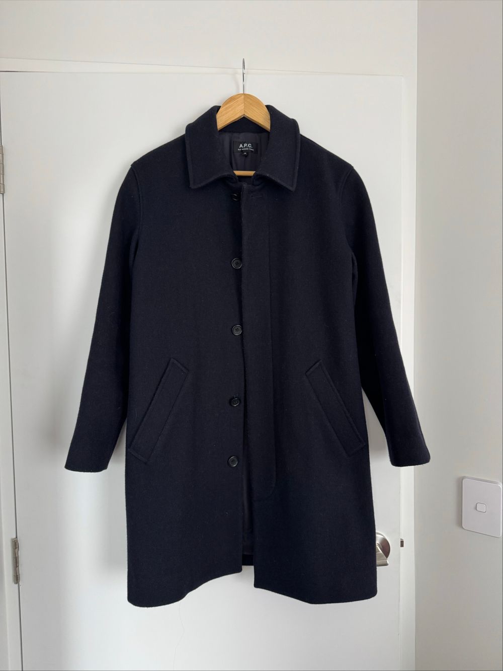 A.P.C. NAVY Wool Blend Coat