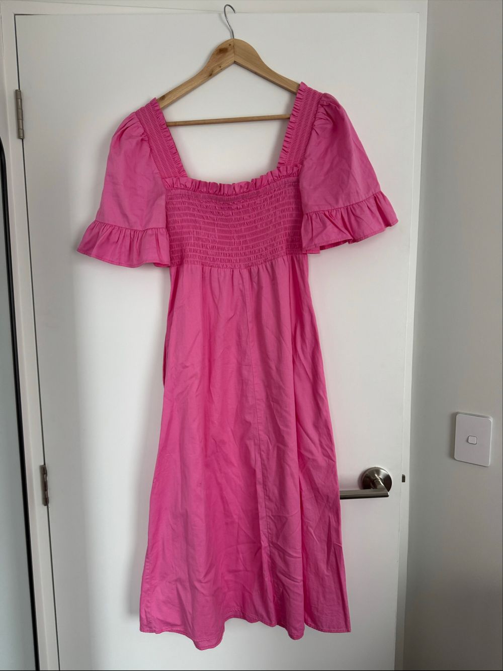 Kitri Pink Smocked Midi Dress