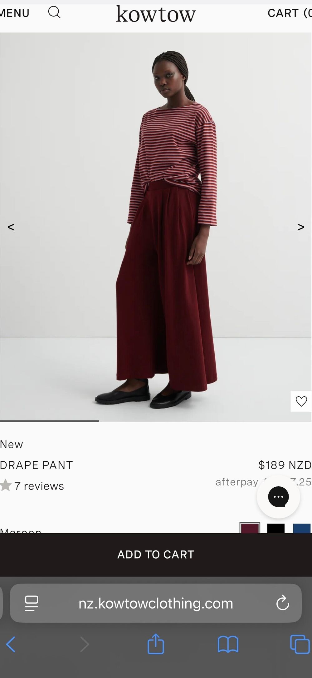 Kowtow Maroon Drape Pant