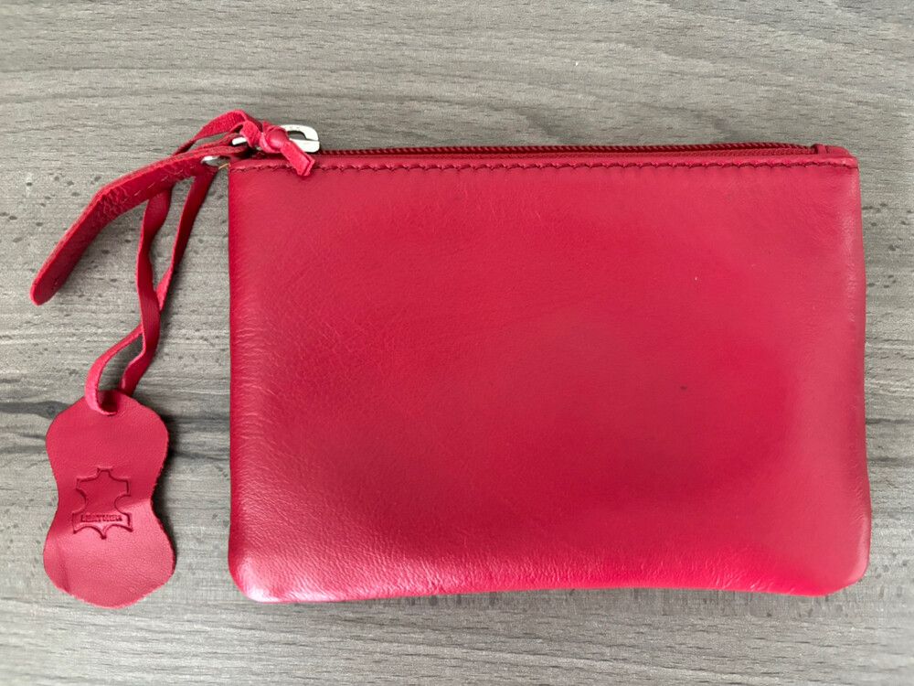 Red Leather Zipped Pouch