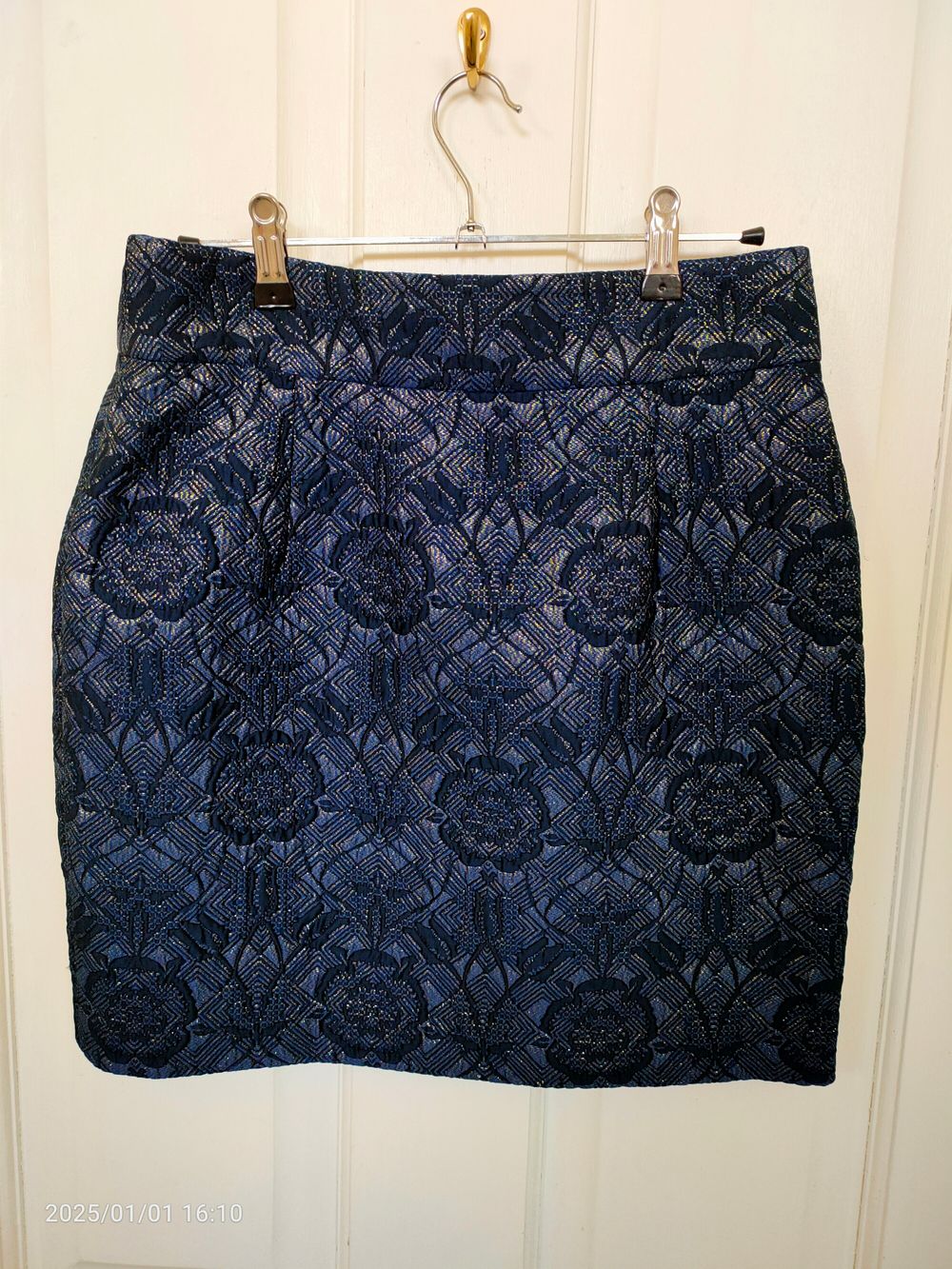 Midnight Blue Brocade Mini Skirt