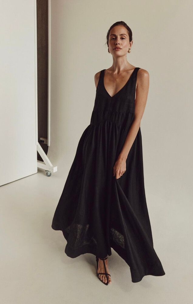 DISSH - Arlo Black V Neck Linen Maxi Dress on Designer Wardrobe