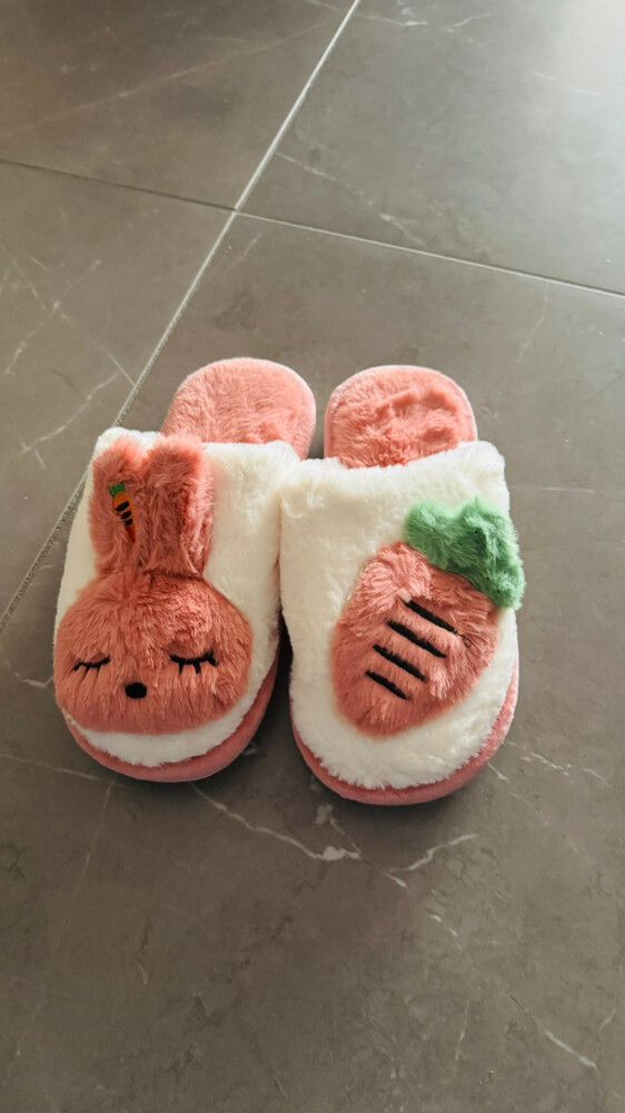 Soft and warm pink and white slippers