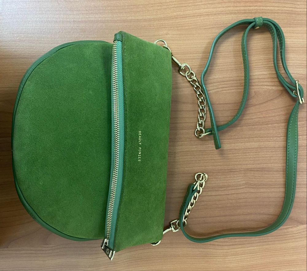 Deadly Ponies Green Suede Crossbody Bag