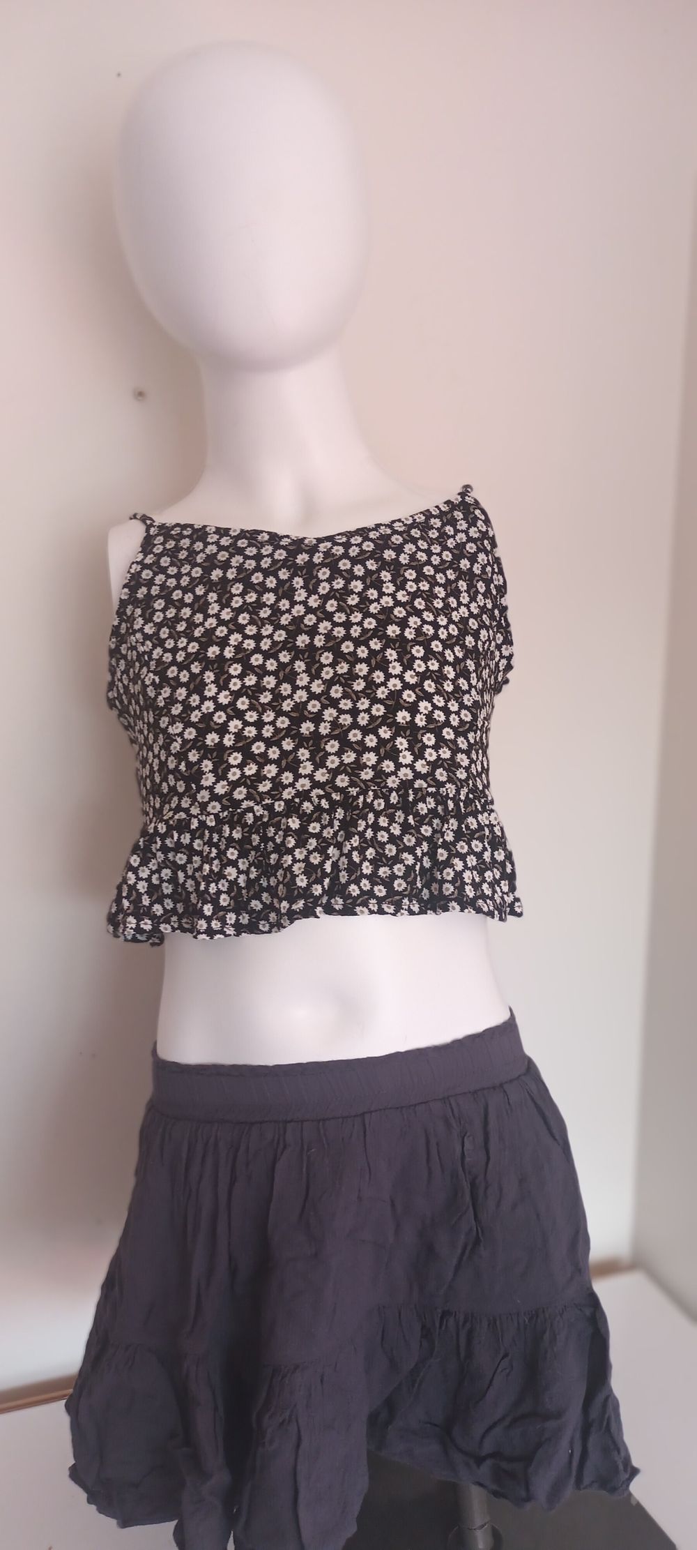 Seed Teen Black Floral Crop Top