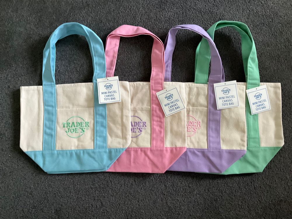 NEW Trader Joe's Mini Pastel Canvas Tote Bags