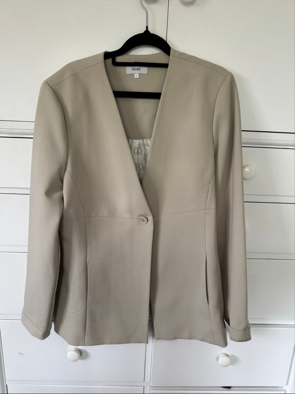 Rebe Beige Collarless Blazer