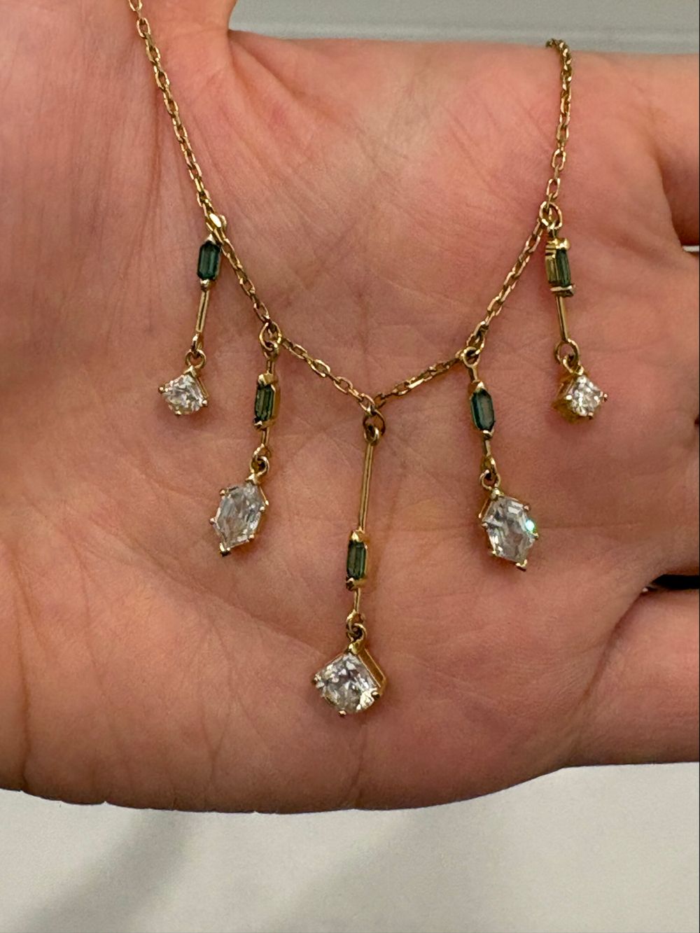 Gold Tone Green And Clear Crystal Necklace 5455519