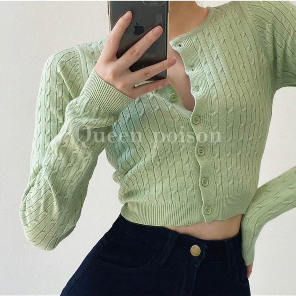 Green Cable Knit Cardigan