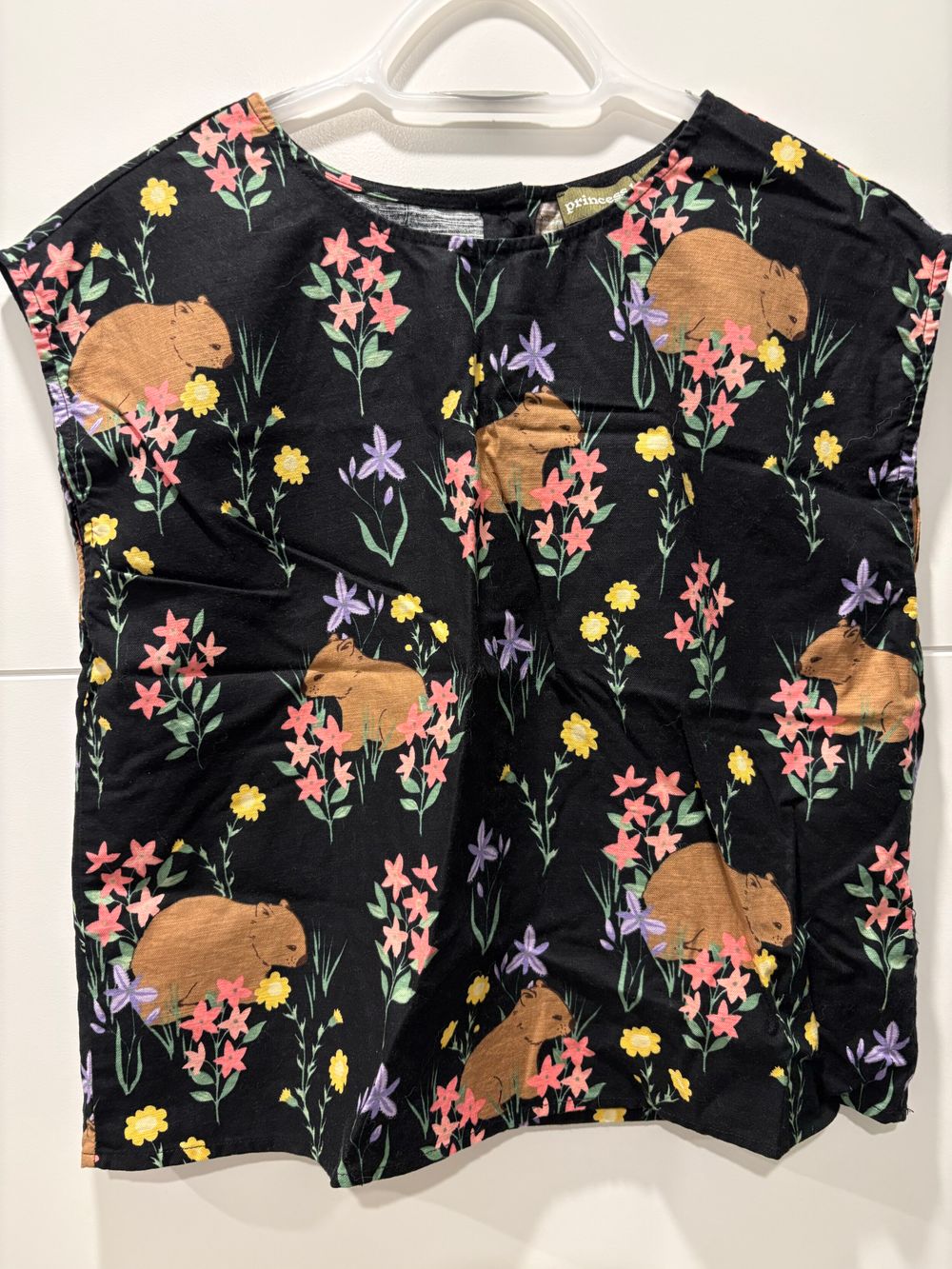 Black Wombat and Floral Print Top