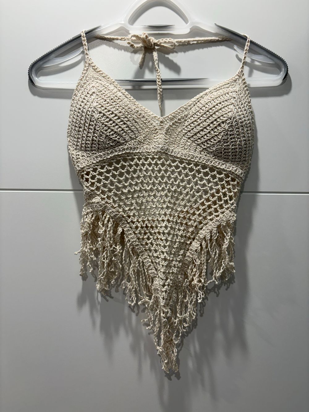 Bohemian Crochet Halter Fringe Crop Top
