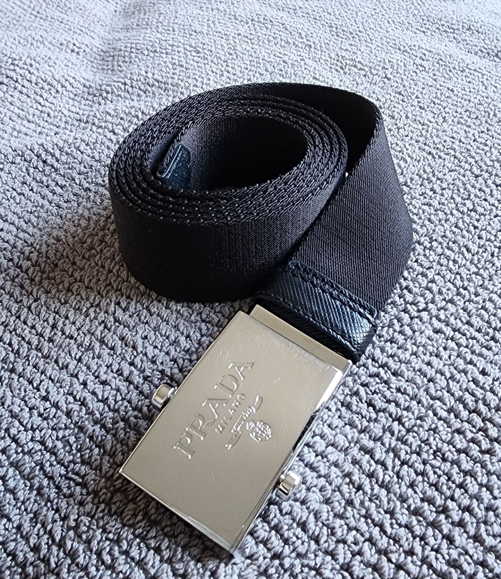 Prada Fabric Belt with Silver logo buckle